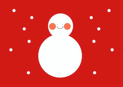 シンプルな雪が降る赤い背景の雪だるま  雪だるま,イラスト,背景のイラスト素材
