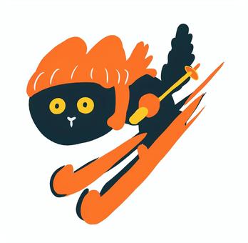 スキーねこちゃん 猫,スキー,猛スピード,直滑降,オモシロ,挿絵,ワンポイントのイラスト素材