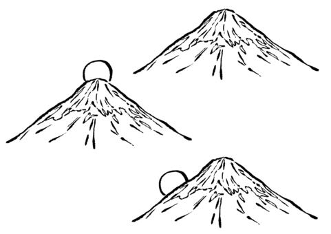 富士山3種　墨筆 富士山,赤富士,初日の出,元旦,太陽,頂上,新年,日の出,謹賀新年,山のイラスト素材