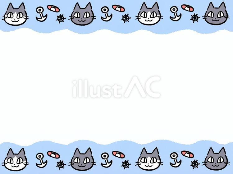 猫と夏のモチーフの背景フレーム 猫,夏,ゆるいのイラスト素材
