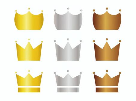 王冠グラデーションセット 王冠,ランキング,金色,銀色,銅色,アイコン,1位,2位,3位,表彰のイラスト素材