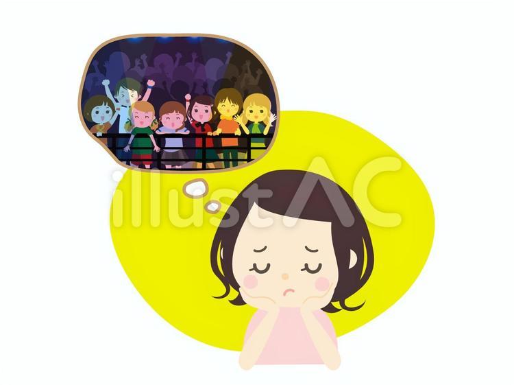 ライブの予定が中止になり落ち込む女性 ライブ,ライブハウス,女性のイラスト素材