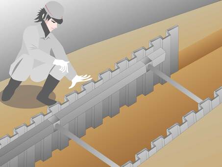 下水道工事に入る作業員さん 下水道工事に入る作業員さん 下水道,工事,作業員,鋼矢板,地下,掘削のイラスト素材