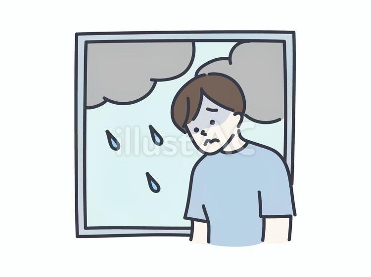 雨の日に具合が悪い男性 雨,低気圧頭痛,低気圧のイラスト素材