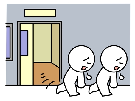 部屋から出てくる落ち込んだ2人の棒人間 落ち込む,棒人間,部屋,教室,がっかり,残念,2人,溜息,友達,友人のイラスト素材