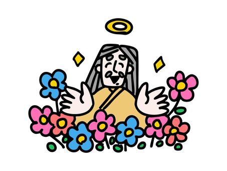 花を咲かせる神様 神様,ゴッド,天使,花,開花,咲く,自然,生命,喜び,祝福のイラスト素材