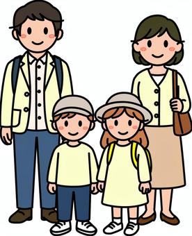 黄色の大人と子供の旅行者です。 大人,子供,シンプル,旅行,旅路,旅人,黄色のイラスト素材