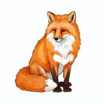 狐のイラスト 狐,動物,水彩,水彩画,手描き,やわらかい,優しいのイラスト素材