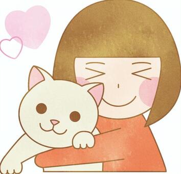 猫をぎゅっとする女の子 猫をぎゅっとする女の子 猫,ペット,抱きしめるのイラスト素材