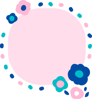 北欧風お花フレーム(水色ピンク青／ピンク 花,フレーム,枠,可愛い,かわいい,飾り枠,ピンク,お花,北欧,北欧風のイラスト素材