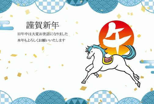 正月和風和柄年賀状 年賀状,馬,午年,和柄,和風,正月,可愛い,美しい,動物,ベクターのイラスト素材