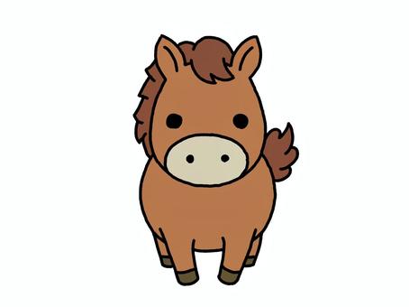 正面を向いたぽっちゃり馬 馬,午年,縁起物,正月,新年,新春,年賀状,手描き,シンプル,線画のイラスト素材