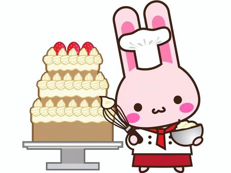 うさぎのパティシエ うさぎ,パティシエ,動物,ケーキ,泡だて器,ボウル,生クリーム,ネクタイ,仕事,憧れのイラスト素材