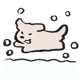 雪遊びする犬 犬,動物,アニマル,ゆるい,手書き,かわいい,ふんわり,ほんわか,ワンポイント,挿絵のイラスト素材