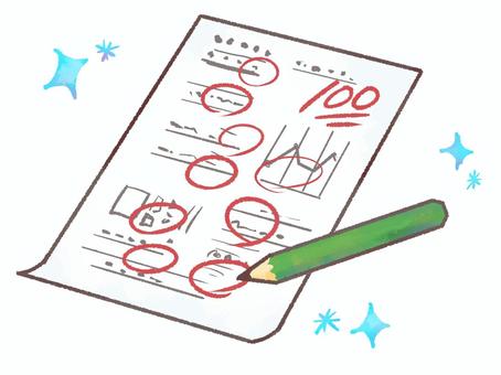 【水彩風手描き】１００点のテスト テスト,満点,考査,定期考査,試験,１００点,優秀,成績,鉛筆,解答用紙のイラスト素材