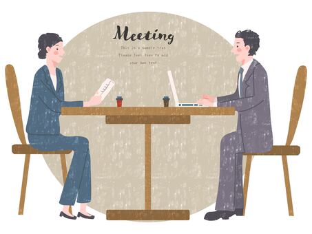 打合せする男女 打ち合わせ,ミーティング,会社員,ビジネス,男女,会議,パソコン,pc,プレゼン,ビジネスマンのイラスト素材