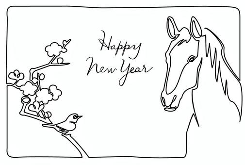 馬の一筆書き年賀状 馬,一筆書き,年賀状,シンプル,梅,ラインアート,モノクロ,デッサンのイラスト素材