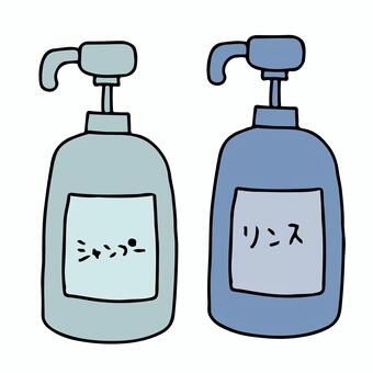 シャンプー ＆リンス（ブルー） シャンプー,リンス,シャンプーボトル,ボトル,ヘアケア,ヘアシャンプー,コンディショナー,洗髪,洗う,頭皮ケアのイラスト素材