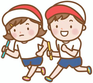 男の子と女の子：リレー リレー,走る,競走,バトン,運動,スポーツ,運動会,授業,体操,体育のイラスト素材