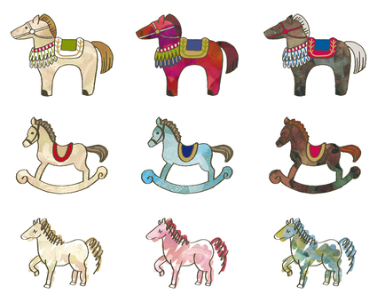 手描き＿Horse_02水彩 手描き,水彩,馬,木馬,クラフトのイラスト素材