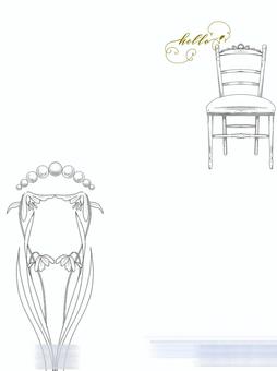 アンティークなイラストフレーム フレーム,アンティーク,チェアー,花,シラー,余白,ヴィンテージ,線画,おしゃれ,手描きのイラスト素材