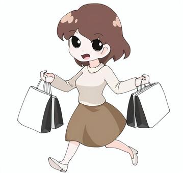 買い物袋いっぱい持った女子1 女子,女性,女の子,買い物,袋,紙袋,セール,ショッピング,楽しい,バーゲンセールのイラスト素材