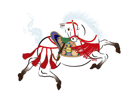 馬イラスト79 馬,白馬,午,駿馬,見返り,午年,干支,十二支,馬具,手綱のイラスト素材