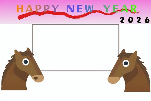 2026年賀状フレームテンプレート 2026,年賀状,テンプレート,写真フレーム,かわいい馬のイラスト素材
