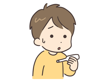 体温計を見て困っている私服の若い男性 男性,体温計,困る,悩み,体調管理,体温,体調,人物,人,20代のイラスト素材