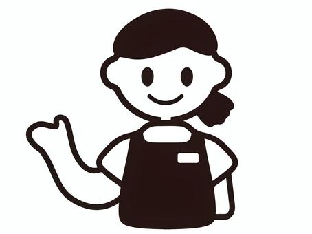 案内をする女性スタッフの白黒イラスト 人物,女性,女の人,スタッフ,店員,販売員,従業者,白黒,モノクロ,ベクターのイラスト素材