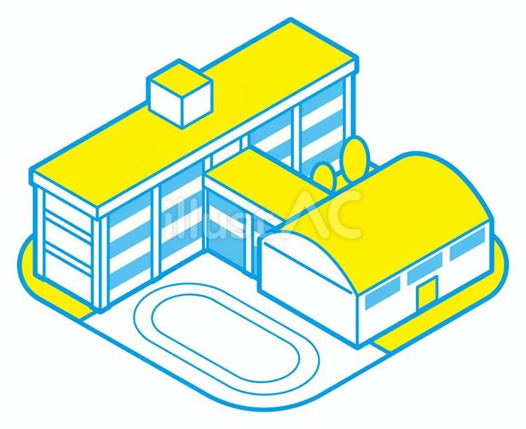 校庭のある学校2色（CY） 学校,小学校,中学校のイラスト素材
