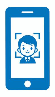 顔認証のイメージ 青 顔認証,生体認証,スマホ,スマートフォン,セキュリティ,認証,顔,生体,識別,検出のイラスト素材