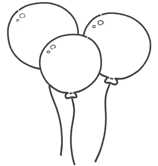 三つの風船の白黒手描きイラスト 風船,白黒,手描き,飾り,かわいい,挿絵,モノクロ,線画,ファンシーのイラスト素材