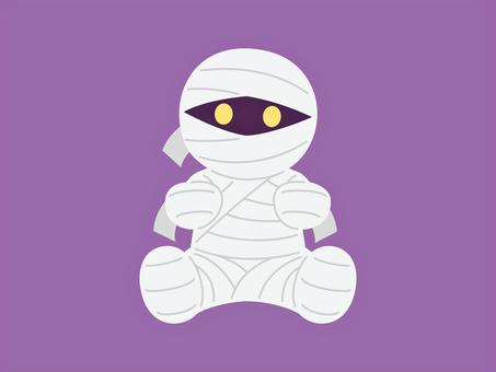 ミイラ男_おすわり_パープル ミイラ男,ミイラ,ハロウィン,妖怪,包帯,モンスター,かわいい,ベクター,デザイン,パーツのイラスト素材