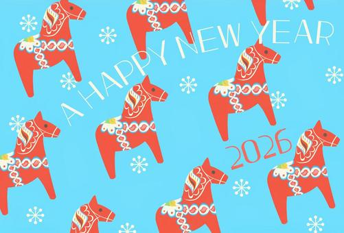 年賀状2026-4 2026,2026年,馬,午年,動物,年賀,年賀状,北欧風,干支,十二支のイラスト素材