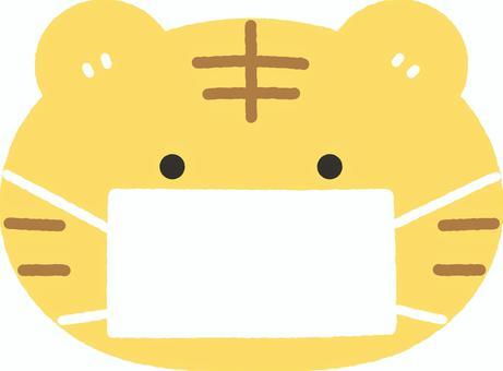 マスクをするトラのアイコンイラスト トラ,寅,虎,動物,生き物,マスク,肉食動物,黄色,感染対策,感染予防のイラスト素材