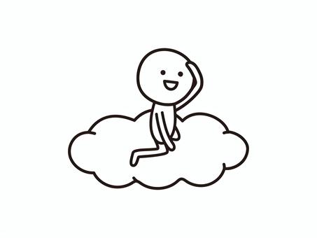 雲に乗って眺める棒人間のイラスト 雲,空,見下ろす,眺め,眺める,俯瞰,眺望,人,人物,棒人間のイラスト素材