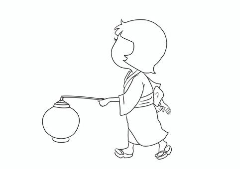 お月見　少女 お月見,十五夜,中秋,少女,提灯,浴衣,夏,秋,盆踊り,盆踊のイラスト素材