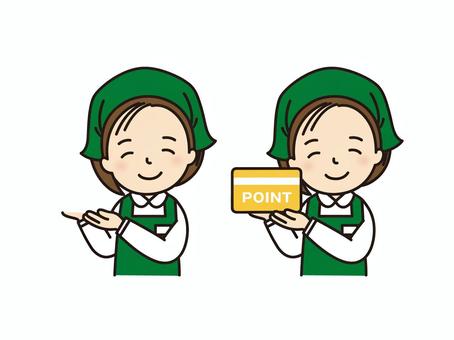 ポイントカード紹介 ポイントカード,カード,スーパー,店員,飲食店,店,頭巾,エプロン,パート,アルバイトのイラスト素材