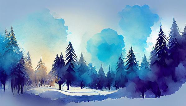 watercolor illustration of a winter landscape, JPG watercolor illustration of a winter landscape, , JPG