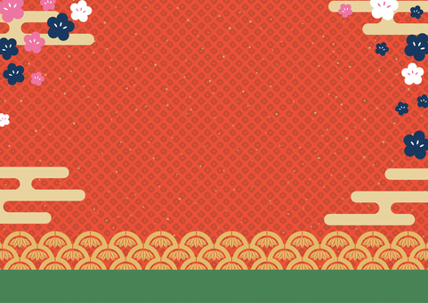 新春チラシ背景-14 背景,和柄,フレーム,青海波,竹,雲,霞,金粉,霞文様,梅のイラスト素材