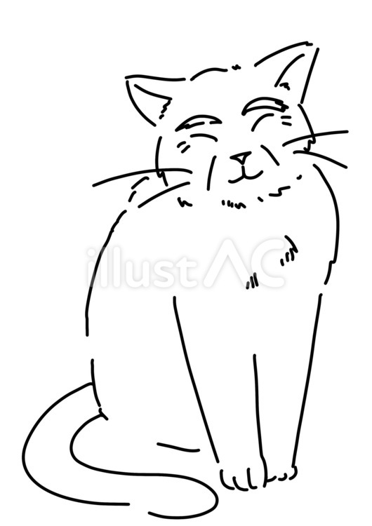 笑顔の老猫　線画 笑顔,老猫,全身のイラスト素材