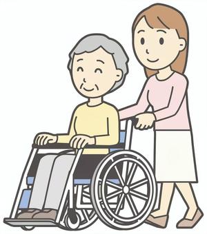  ロングヘア女性-336-全身 車いす,女性,女の子,人物,かわいい,障害者,車椅子,若い,挿絵,素材のイラスト素材