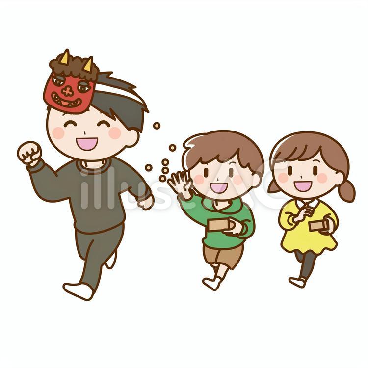 節分の豆まきをしている親子 節分,豆まき,親子のイラスト素材