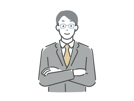 腕組みをするスーツの男性 男性,人物,若い,大人,スーツ,サラリーマン,腕組み,頼もしい,ドヤ顔,自信のイラスト素材