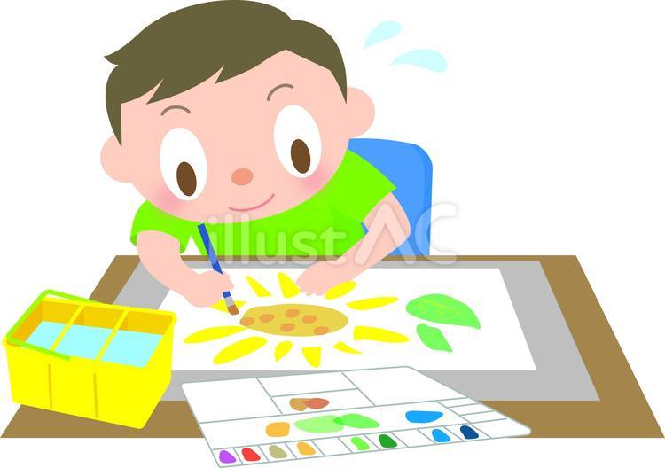 絵を描く男の子 絵,小学生,絵画のイラスト素材