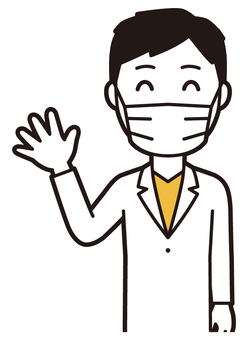  男性医師白衣(黄)-113-バスト マスク,医者,医師,男性,白衣,スクラブ,病院,医療,ドクターコート,先生のイラスト素材
