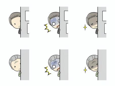 のぞき見する男性たちセット のぞき見,のぞく,チラ見,心配,見守る,ショック,目撃,監視,衝撃,ニヤリのイラスト素材
