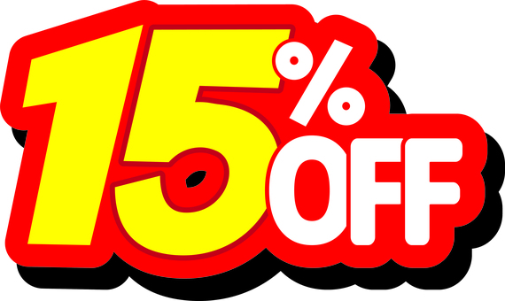 15％OFF　割引数字 off,文字,数字,チラシ素材,割引,セール,お得,安売り,バーゲン,飾り文字のイラスト素材