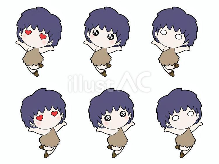 スキップする男性(石器時代)② 男性,全身,２頭身のイラスト素材